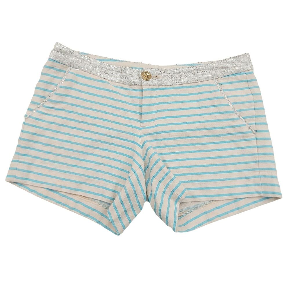 Lilly Pulitzer Shorts Womens Medium Blue Striped Casual Nautical Beach